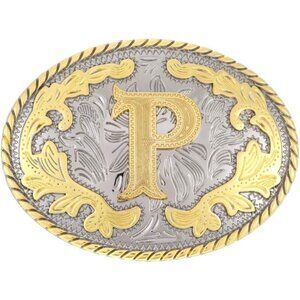 🆕Men's Western Belt Buckle Initial Letter P Cowboy Rodeo Gold Large Belt Buckle